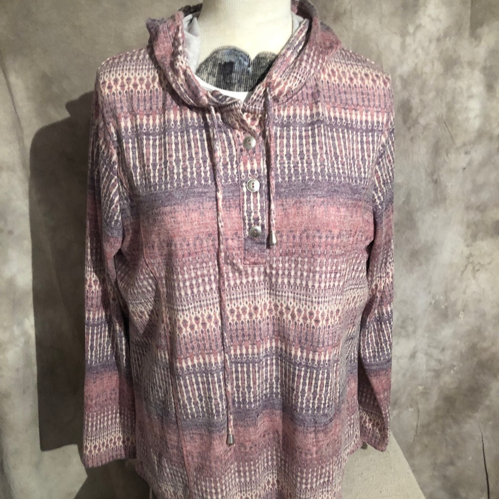CHRISTOPHER & BANKS  HOODED SHIRT LONG SLEEVE XL